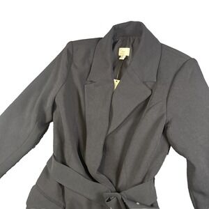 A New Day Women's XS Black belted Wrap Coat Long Shawl Collar Tie Waist Winter